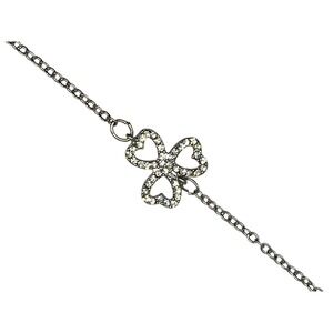 Silver Tone Clover Heart Rhinestone Bracelet 7" w/ 1" Extender *NEW*